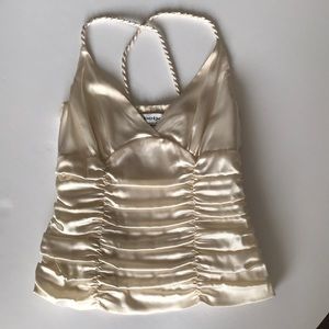 BEBE cream silk top, XS